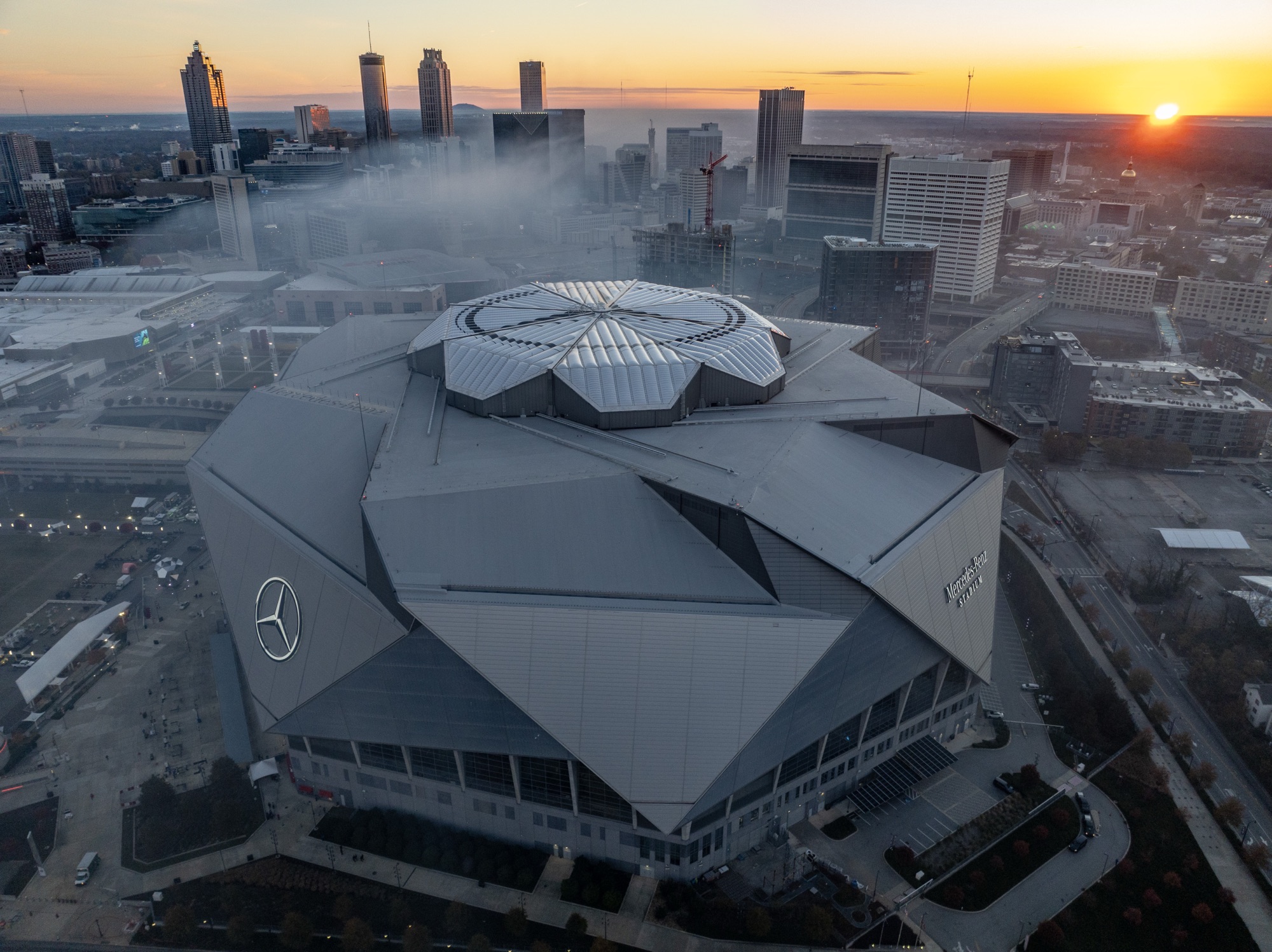 Mercedes-Benz Stadium at sunrise